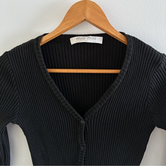 Miu Miu Vintage SS 1997 Black Ribbed Cardigan 100% Cotton - Picture 2 of 5